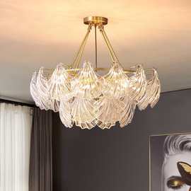 法式贝壳玻璃吊灯 复古美式餐厅卧室衣帽间设计师客厅灯具