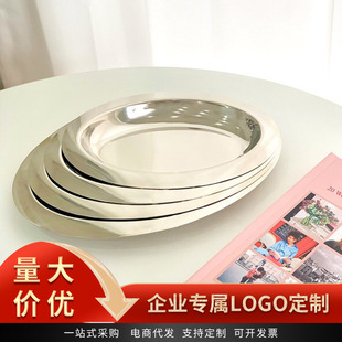 Stainless Steel Plate Egg-Shaped Plate Steak Denier Plate Oval Hotel Plate Fruit Snack Metal Tray