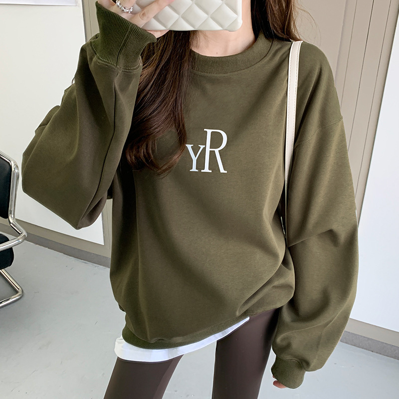 黑色圆领卫衣女春秋2025新款爆款美式复古宽松外套小个子长袖上衣|undefined