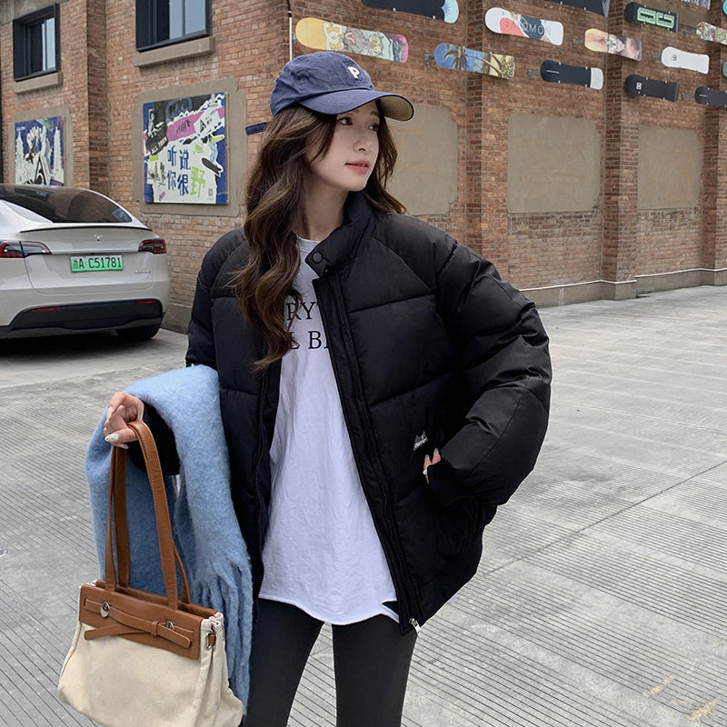 Europa y los Estados Unidos 2024 otoño y invierno ropa corta de algodón de mujer cuello coreano chaqueta pequeña chaqueta de algodón gruesa chaqueta de pan chaqueta