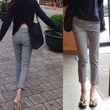 黑白格子九分裤女春夏新款高腰韩版休闲弹力小个子显瘦百搭直筒裤