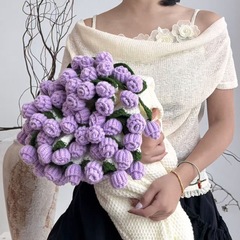 成品手工钩织玫瑰花束毯子送闺蜜女友礼物鲜花披肩批发毯子厂家直