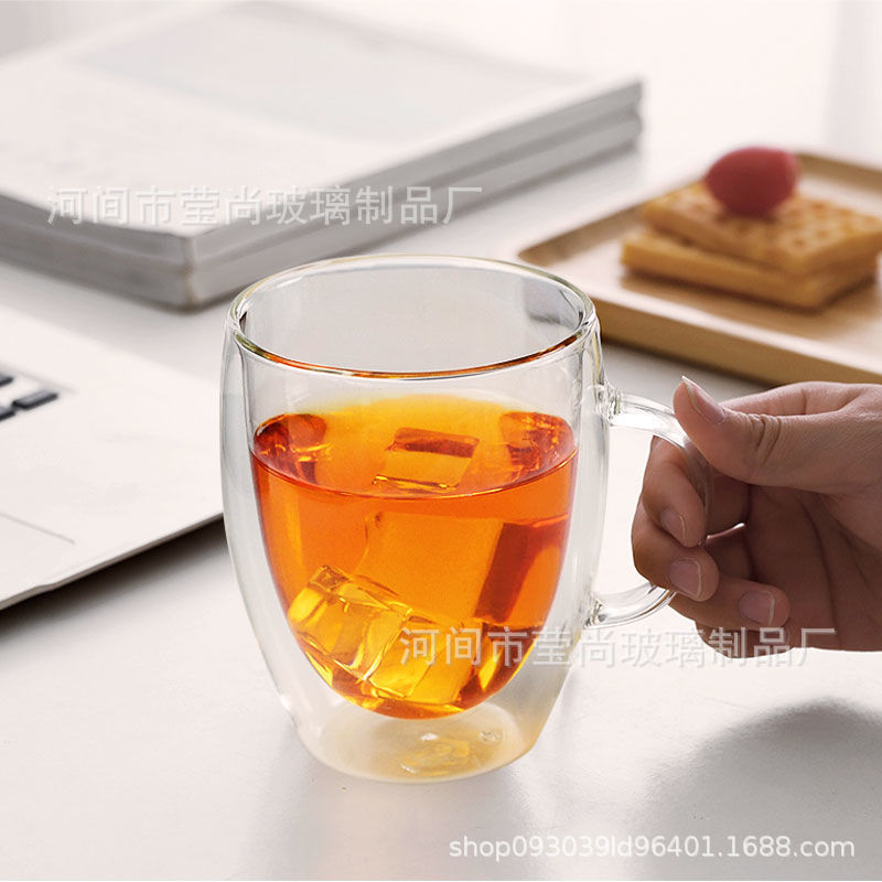 莹尚双层玻璃杯高硼硅耐热家用果汁牛奶咖啡杯圆蛋形透明隔热茶水