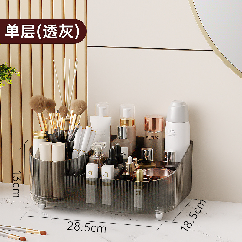 Caja de almacenamiento de cosméticos de escritorio a prueba de polvo comedor lápiz labial caja de acabado de productos de cuidado de la piel estante de almacenamiento giratorio transparente