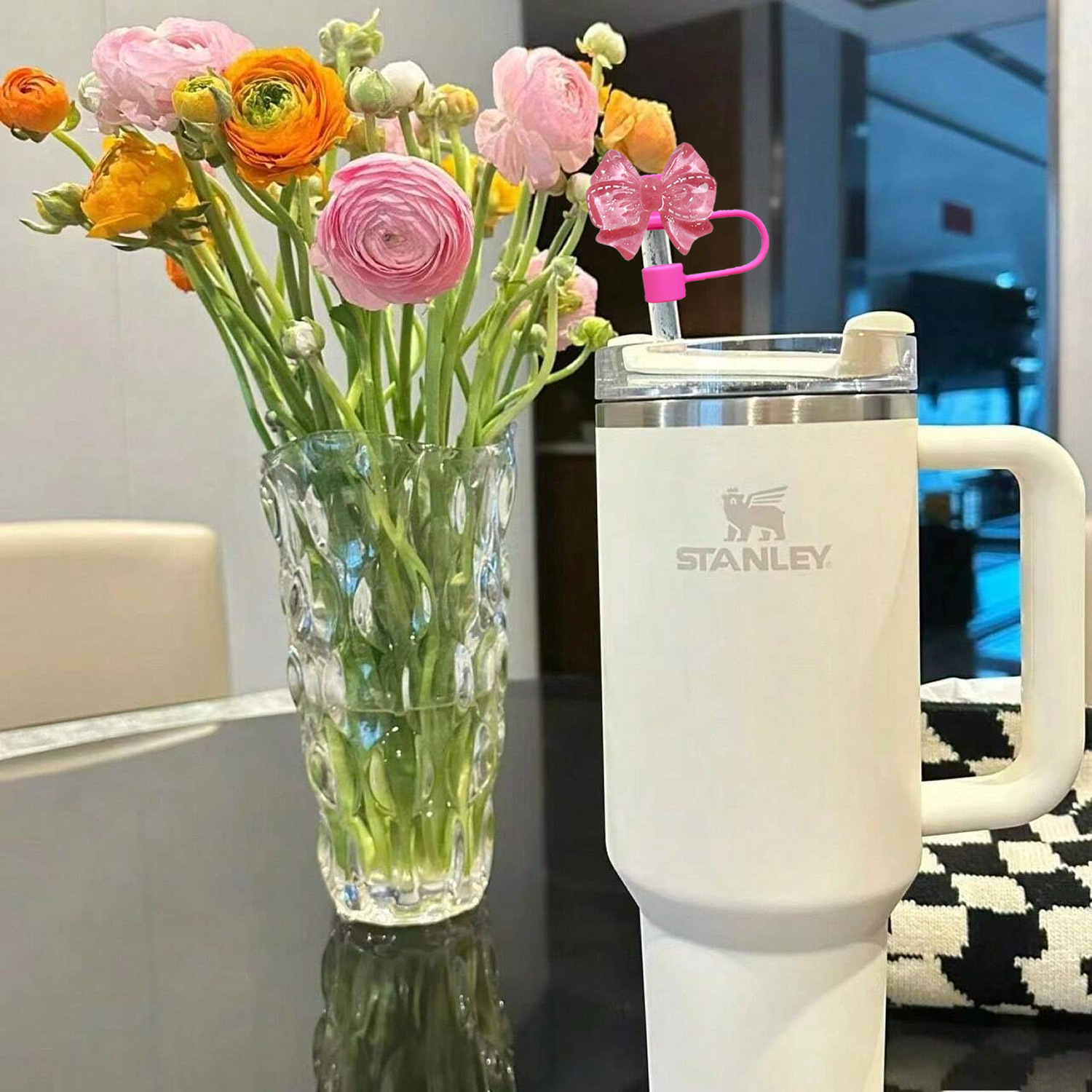 Cubierta de pajita de lazo transfronterizo 10mm nuevo producto tapón de polvo de pajita taza Stanley techo de pajita brillante de resina