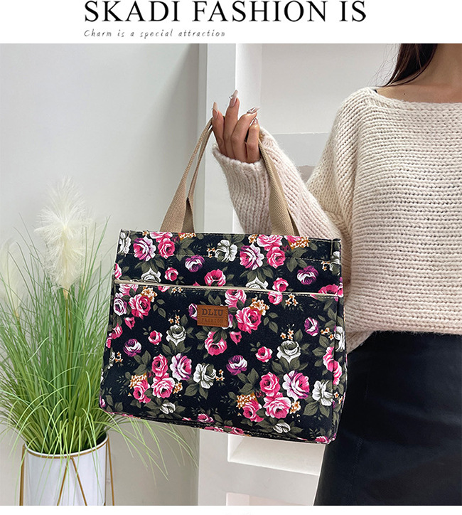 New Portable Canvas Large Bag Office Worker Tote Bag Ethnic Style Bag Large Capacity Document Bag