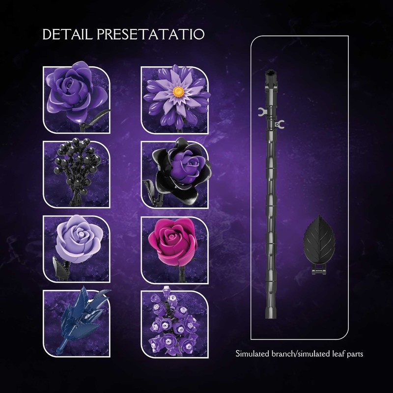 跨境紫玫絮语积木花束拼装模型桌面DIY仿真花朵摆件玩具|undefined