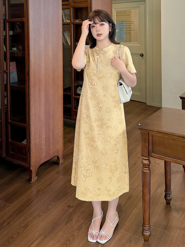 Yino 大きいサイズの女性の新しい中国風チャイナドレス 2025 夏の新しいストレート 4 色ドレス 253740|undefined