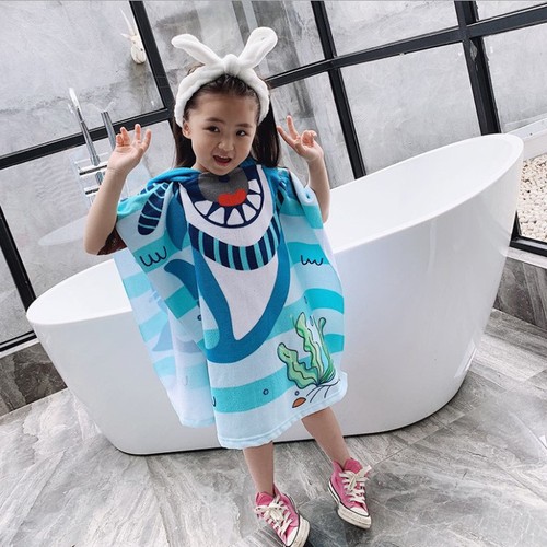 New Style Beach Hooded Towel Robe Cartoon Cape Bath Robe Soft Absorbent Bathroom Towel Cape for Kids to Wear