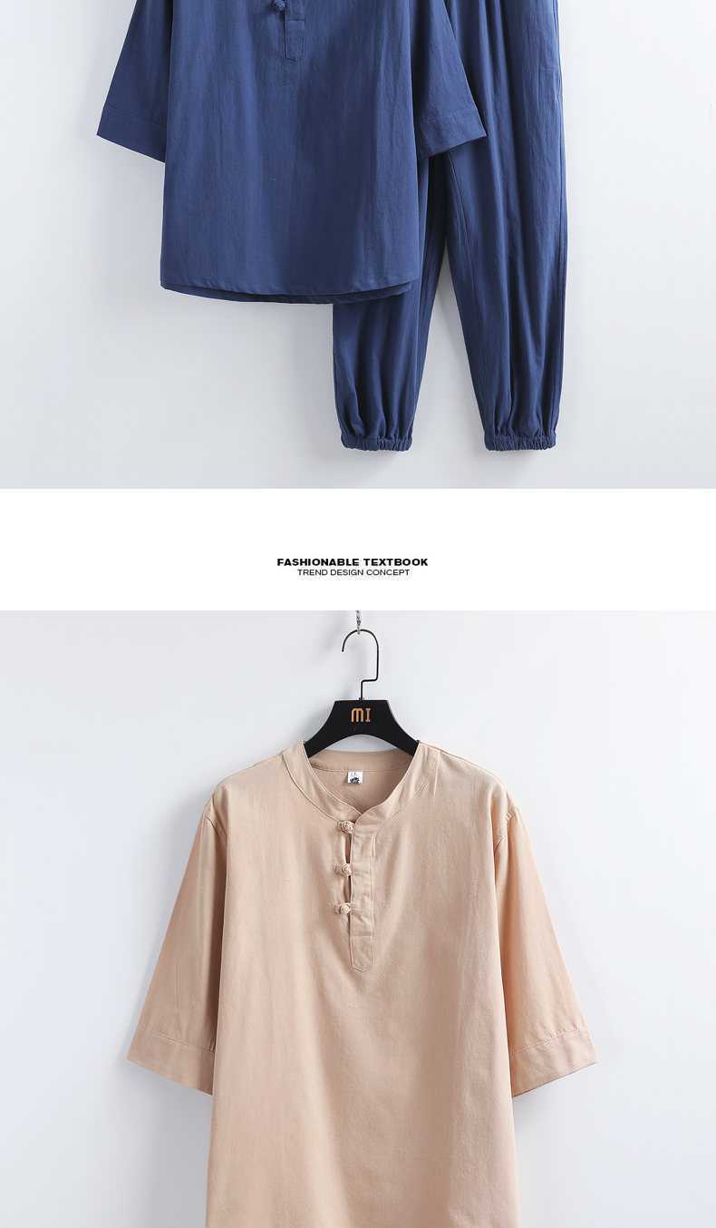 Men's Hanfu Buddhist Monk's Robe Set Chinese Style Zen Tea Attire Lay Buddhist Clothes Ancient Costume Tang Suit_viptrois.com