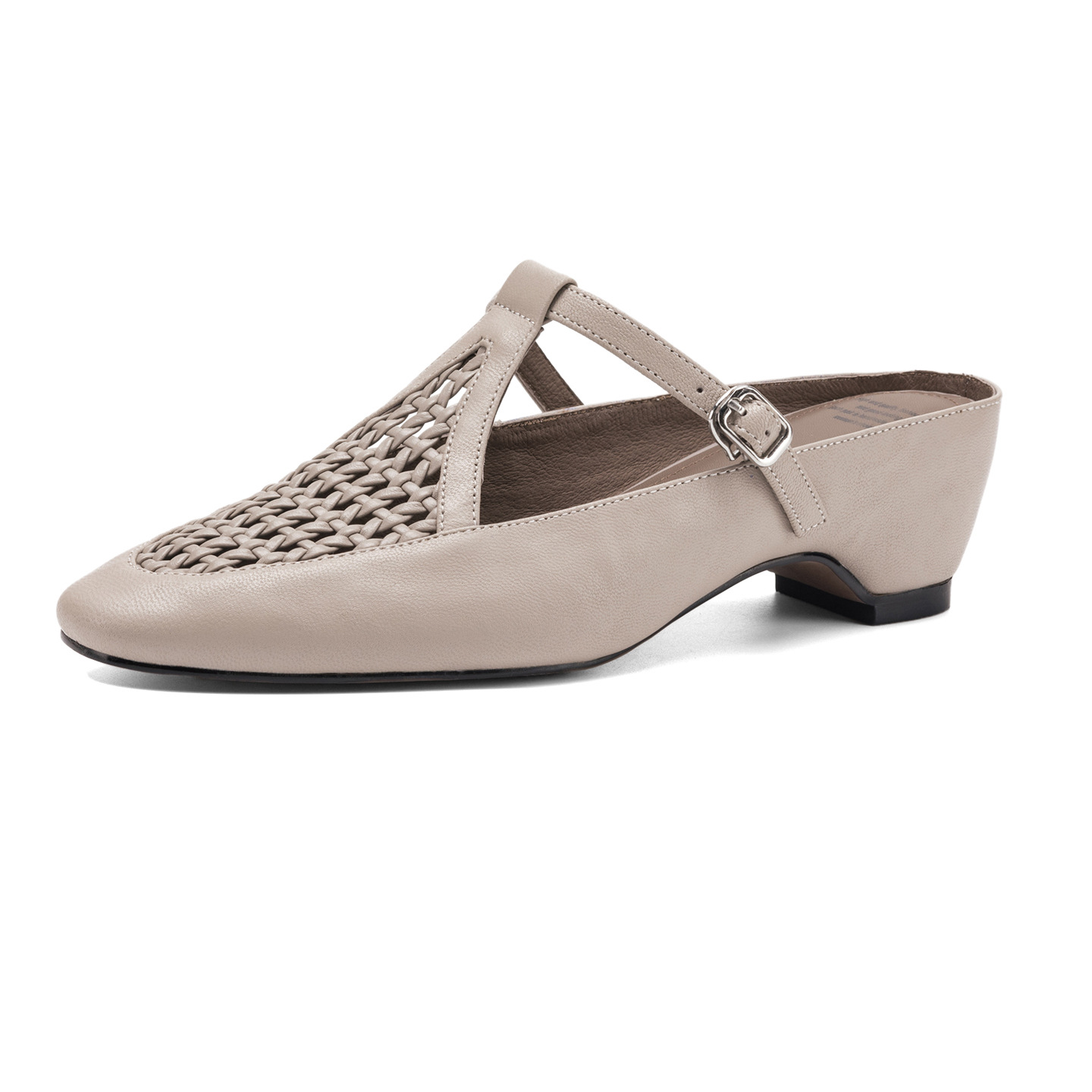 Dép mule nữ gót cao 6 cm, mũi kín, đế xuồng đan, phong cách mùa hè — đen