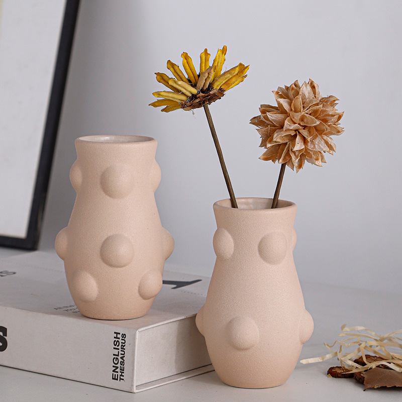 Nórdico creativo simple flor seca adornos de escritorio pequeños vasos de flores en el viento sala de estar gabinete de televisión decoración de cerámica de arena para el hogar