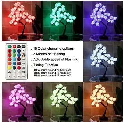 Transfronterizo nuevo artificial Rose Tree forma de luz LED luz de la noche caja de batería USB decoración interior atmósfera luz de color