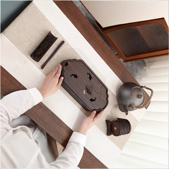 新款优选黑檀木茶盘家用小型干泡沥水茶盘简约户外储水盘功夫茶具