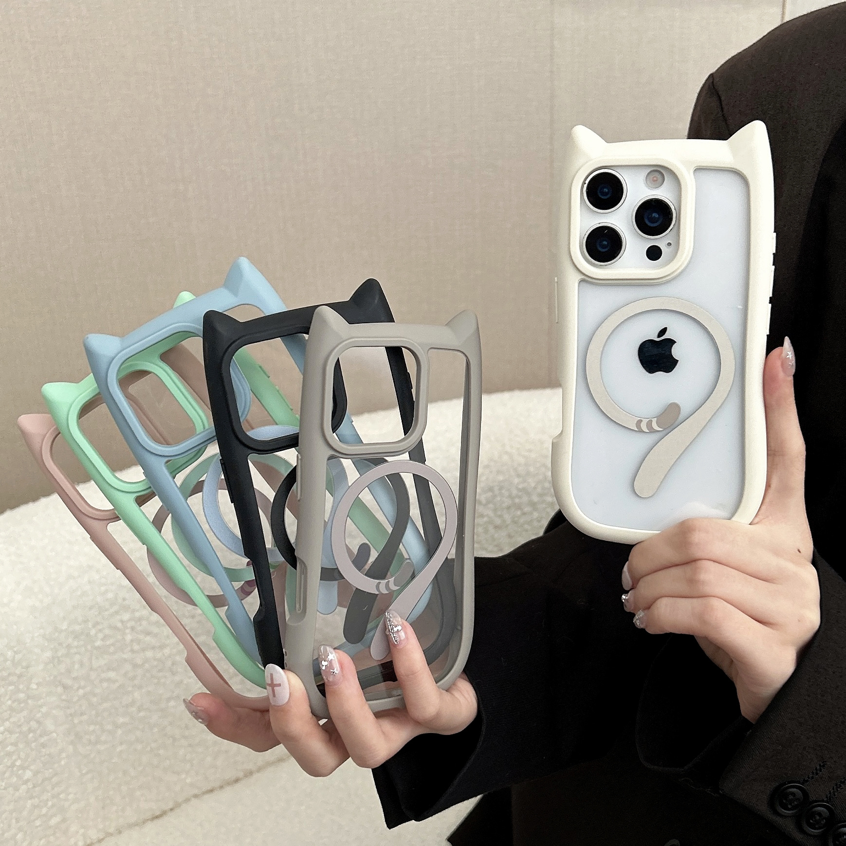 Magnetic Phone Case With Cat Ears And Tail For Phone 17 Pro Max_voghion.com