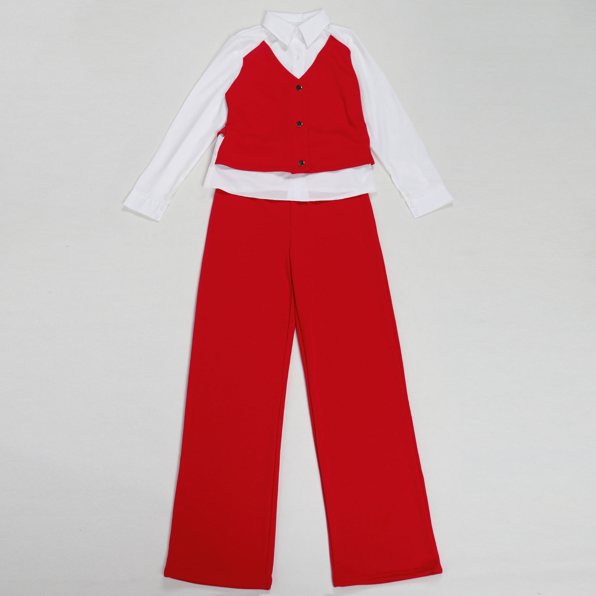 Faux Two Pieces Shirts Vest Stitching Sweater Pants Two Piece Set