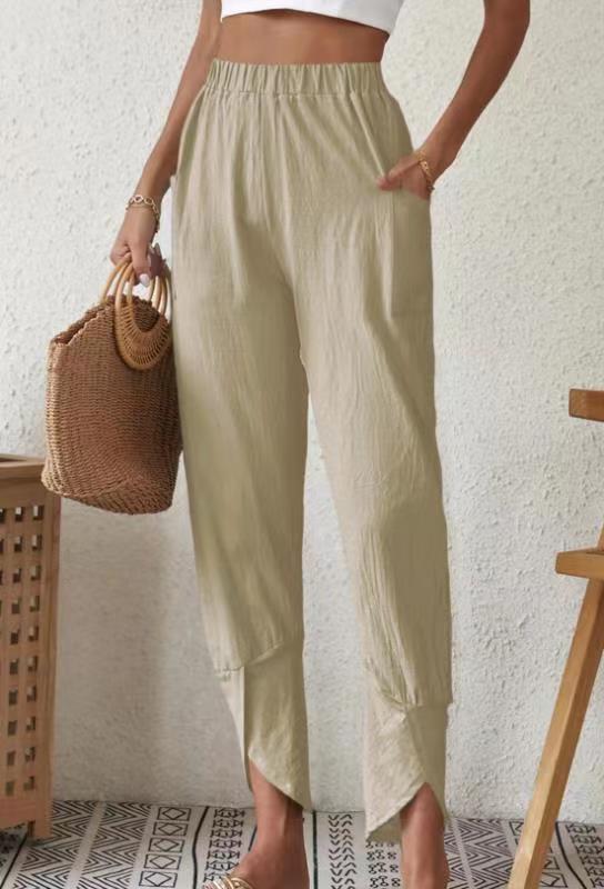 Cotton and Linen Fabric Type Mid Waist Waist Line Women's Daily Retro Solid Color Full Length Pocket Casual Pants