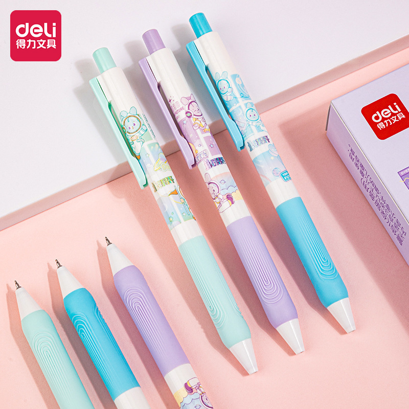 Deli A626 rabbit than the moon press student gel pen 0.5mm reinforced needle black sign pen pen