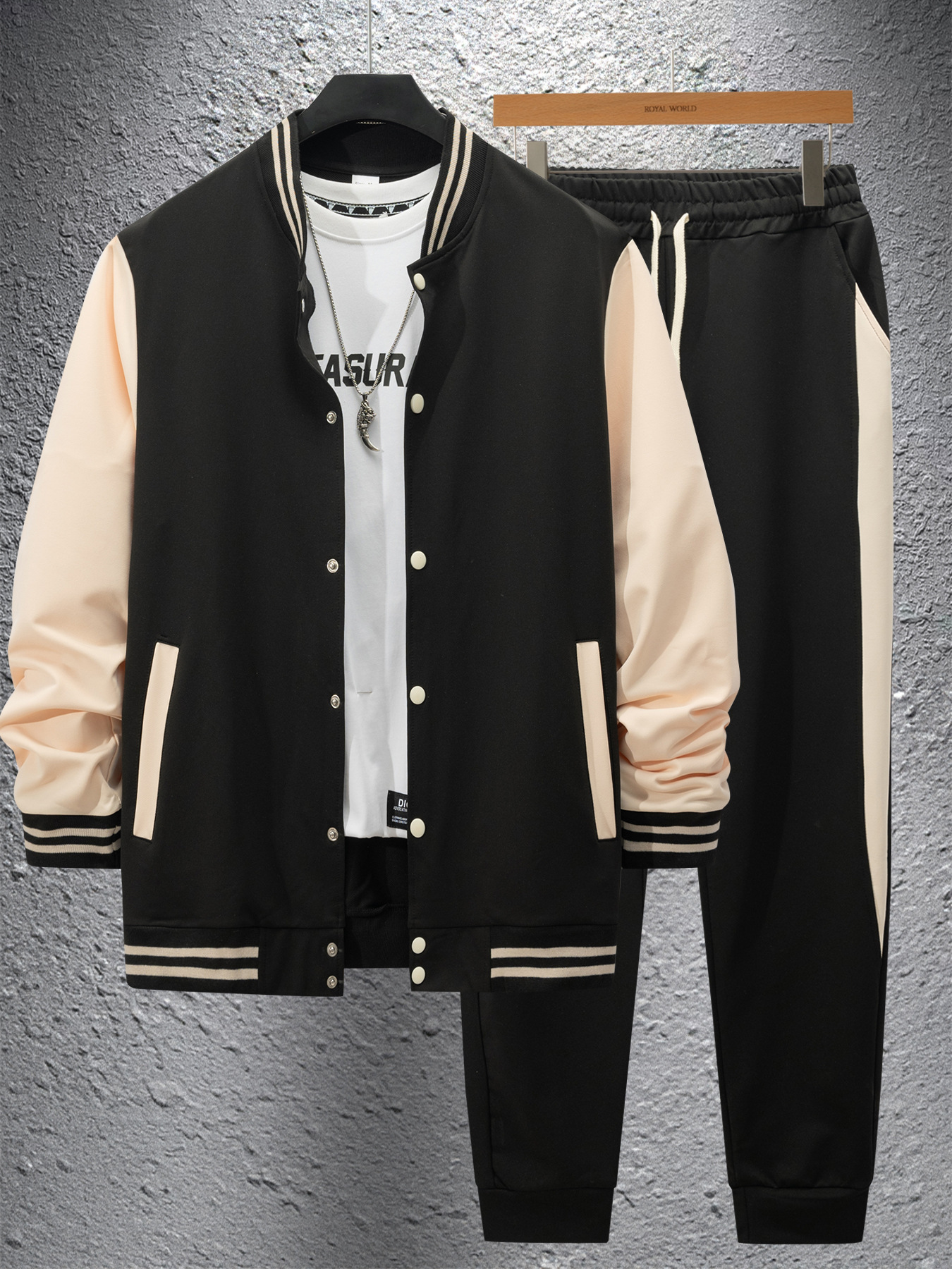 Herren Baseball Strickjacke Mit Hose Im Colour Block Design_voghion.com