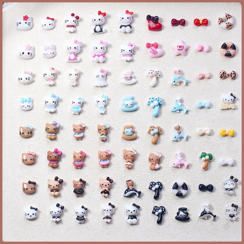 Japanese-Style Hello Kitty Cartoon Nail Art Accessories Cute 3D Resin Rhinestone Kt Cat Wearable Nail Decorations DIY Pieces