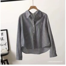 新款衬衫女装2024春秋条纹雪纺衬衫女韩版宽松显瘦百搭时尚防晒潮