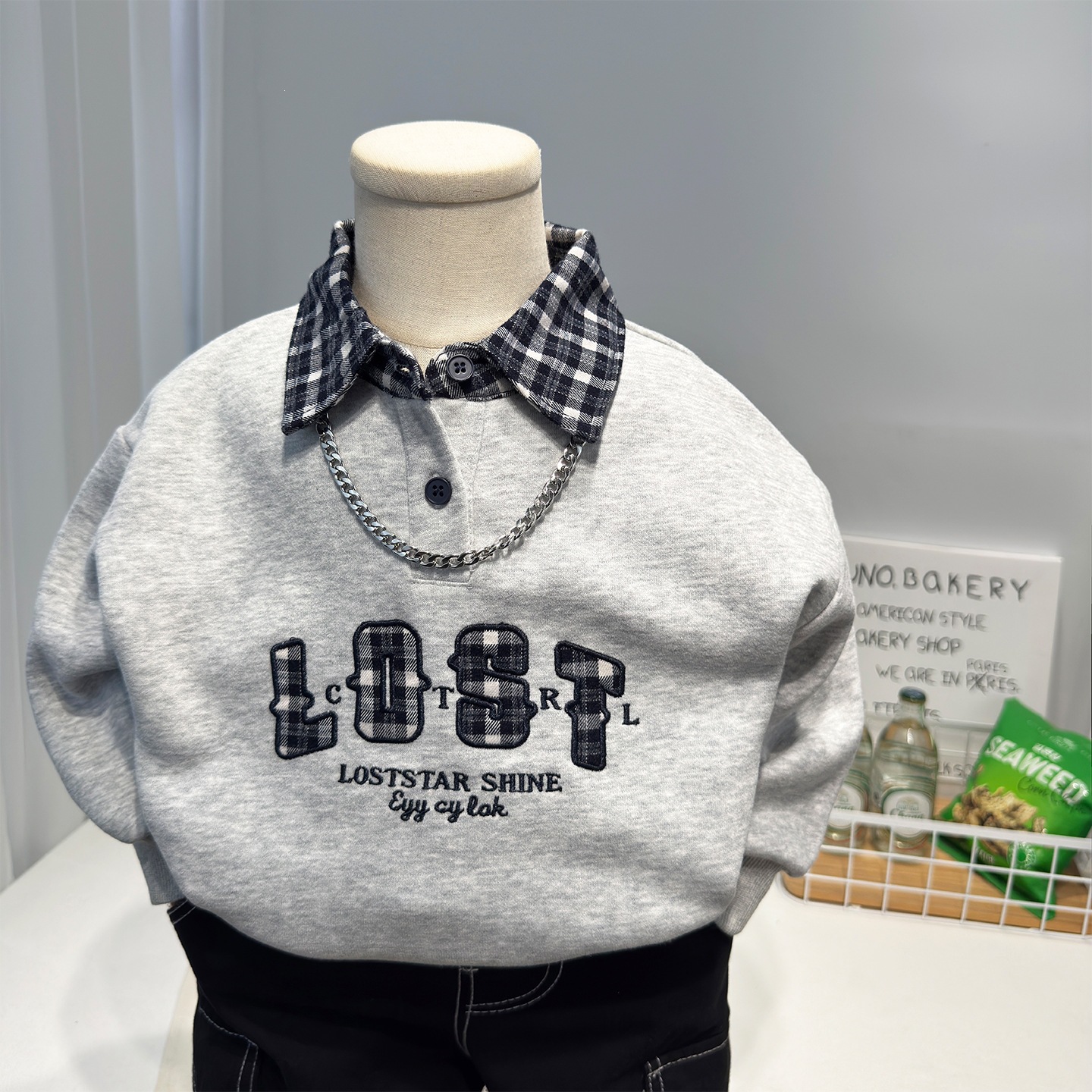 男童秋款POLO衫2026新款男孩时尚休闲上衣服儿童装洋气格子领卫衣