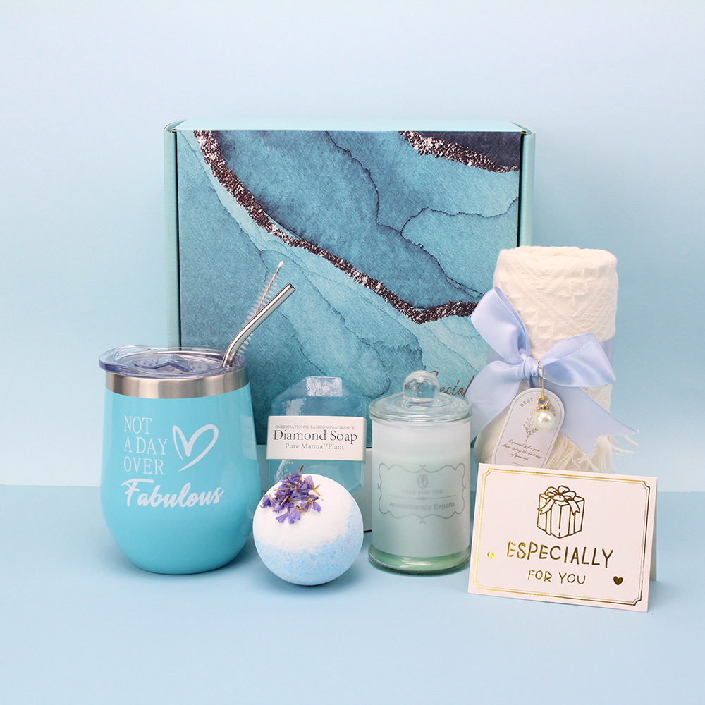 Vaso Térmico de Gran Capacidad de 20 oz para Auto, Juego de Regalo con Sales de Baño, Acero Inoxidable 304, Caja de Regalo de Lujo Ligero