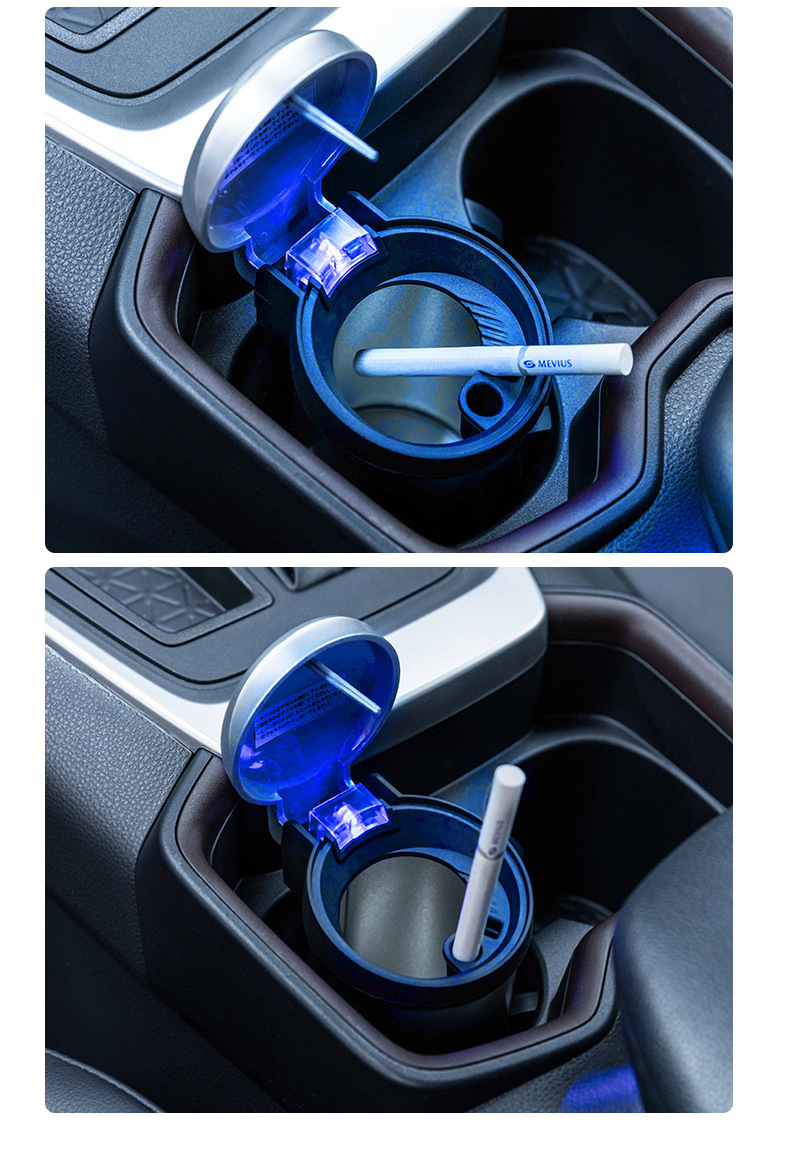 Japan Yac Car Ashtray with Led Night Light Multi-Functional Covered Anti-Smoke Ash Car Interior Desk Universal
