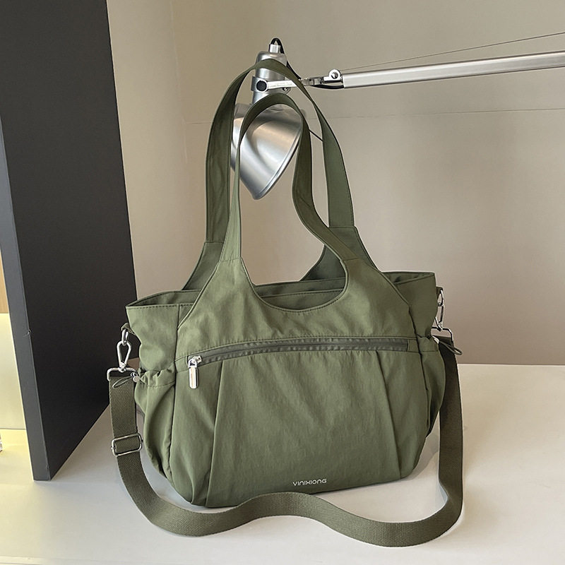 Túi tote nữ cỡ lớn chất liệu nylon nhẹ, túi đeo vai và đeo chéo tiện lợi — Khói tím, Quân đội xanh, màu be, màu nâu chi tiết 16