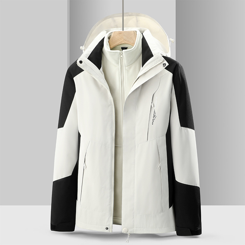 Chaqueta de pareja al aire libre de los hombres y las mujeres forrado de lana tres en uno desmontable de dos piezas a prueba de frío traje de Montañismo