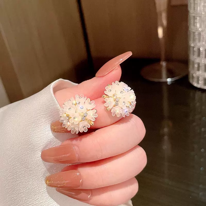 S925银针轻奢花朵耳钉小众设计耳环女2025年新款潮超仙高级感耳饰