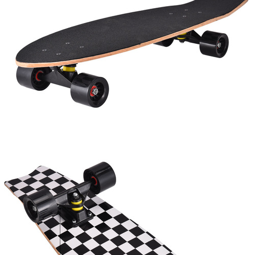 28-inch maple wood mini fish skateboard for kids, street and road, beginner 4-wheeled skateboard, single kicktail skateboard