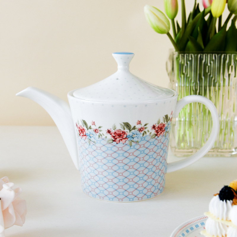 Flores románticas de alto valor de la cara cerámica tetera de té de hueso tetera de agua casada cerámica nueva casa tetera de gran capacidad tetera de agua fría tetera de café