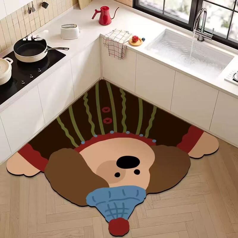 Cute Hugable Bear Diatomaceous Earth Kitchen Mat L-Shaped Special-Shaped Water-Absorbing Oil-Absorbing Dirt-Resistant Carpet Bathroom Non-Slip Mat