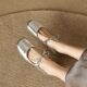 White Pillow Crane New Chinese Style Shoes French Style Mary Jane Shoes Ballet Shoes Outer Wear Hepburn Style silver Shoes