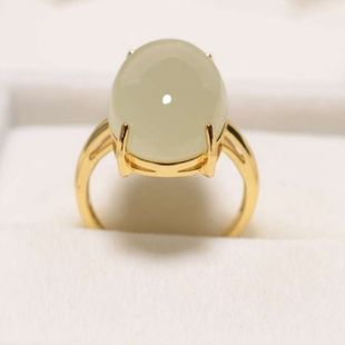 Xinjiang Hetian Jade Lake Water Clear Egg Surface Ring, Non-Fading, Washable, Simple Hetian Jade Ring, Gold Color