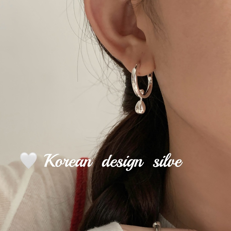 韓國ins風博主同款設計飾品 S925純銀水滴大耳扣小眾秋冬百搭款女