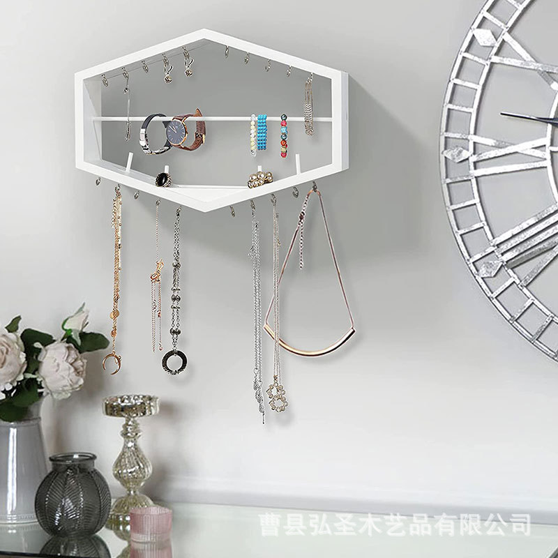 Estante creativo de madera para colgar en la pared Estante de almacenamiento de joyas para colgar en la pared Reloj de gran capacidad con pulsera con gancho Accesorios de exhibición
