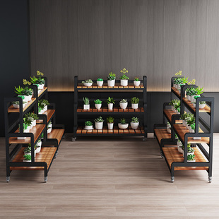 Balcony Flower Shelf Living Room Floor-Standing Storage Simple Modern Solid Wood Flower Pot Iron Stepped Succulent Pothos
