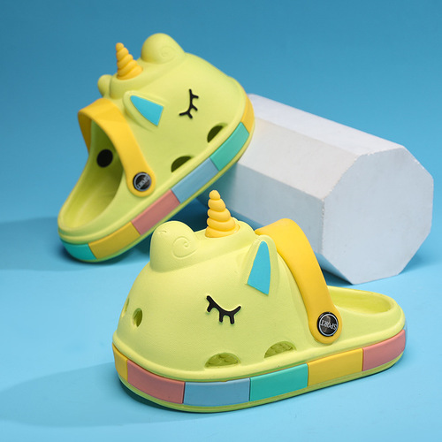 Adorable Poop Print Children's Slippers for Girls Summer Non-Slip for Kids Unicorn Hole Shoes Baby Cartoon Sandals for Boys