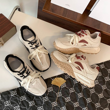 很潮时尚博主拼色阿甘鞋2025春牛皮厚底中跟真皮运动风休闲单鞋女