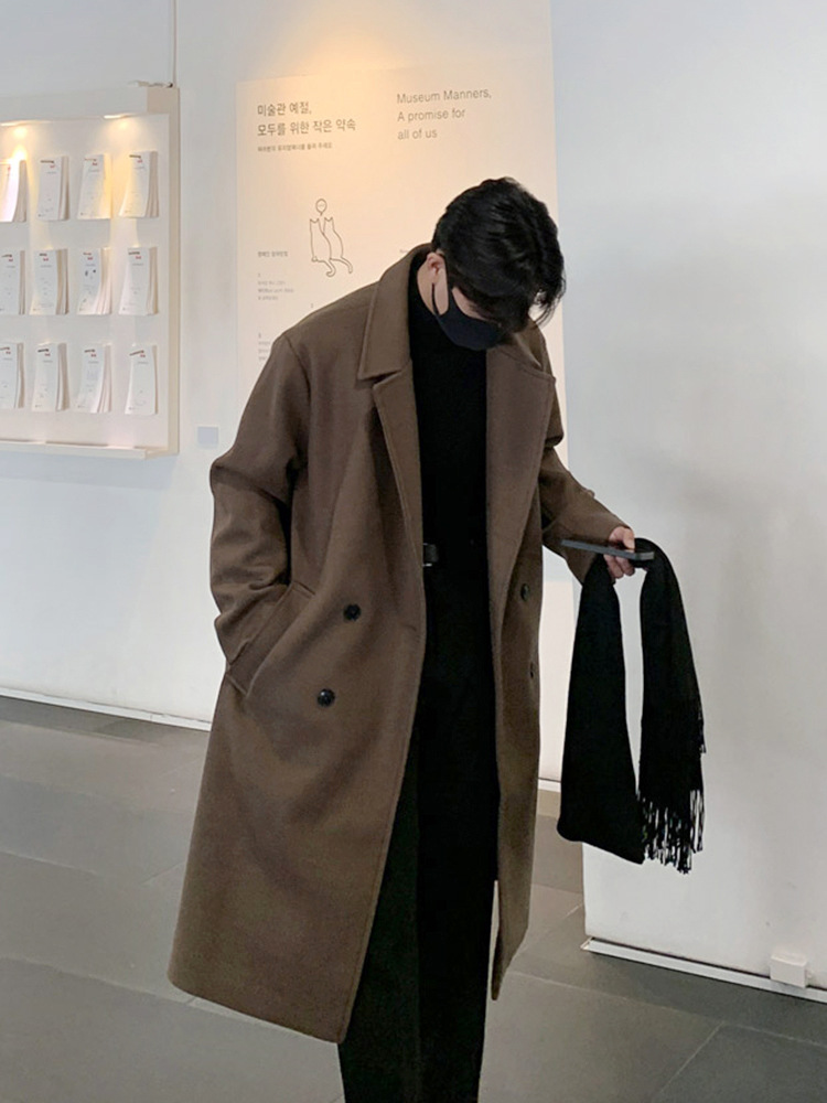 ASCLO diseño de nicho de hombre de longitud media guapo abrigo de lana estilo coreano de moda gabardina engrosada de doble botonadura