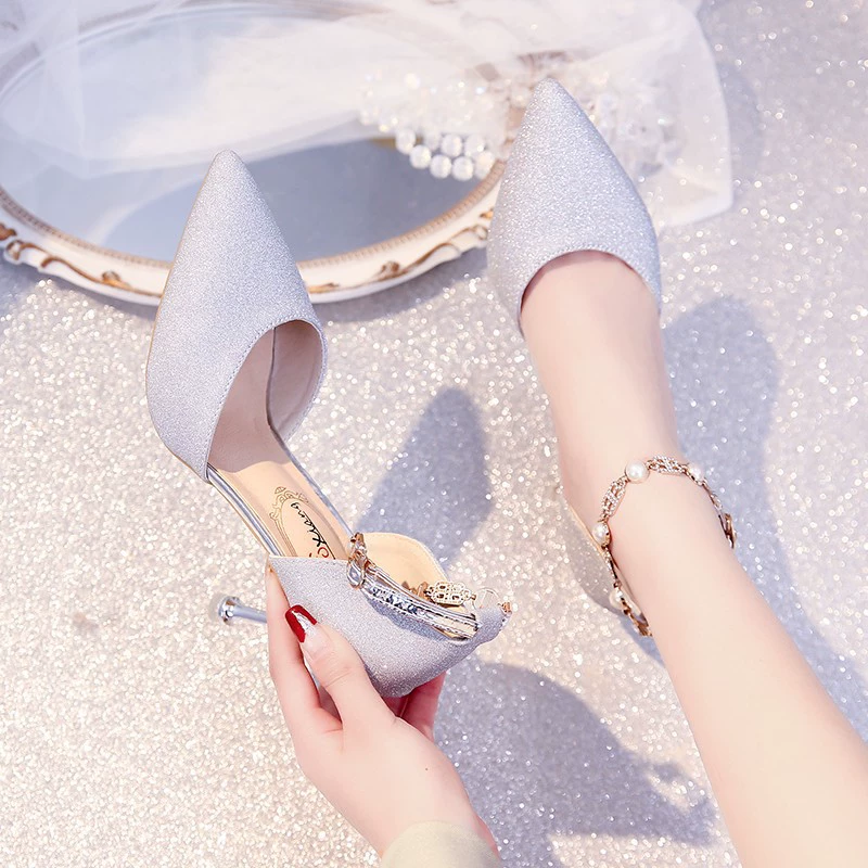 Французские туфли на высоком каблуке, дизайн, чувство ниши, новые блестки, темперамент, богиня, фраз, женская обувь для подружки невесты