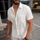 European and American fashion cross-border men's white cotton short-sleeved shirt, comfortable and breathable, showing elegant taste