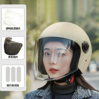 Warm Half-Helmet Solid Color Safety Helmet, Motosiklet kaskı (dəbilqə) - khaki-hd-lenses-brown-lenses-no-specifications