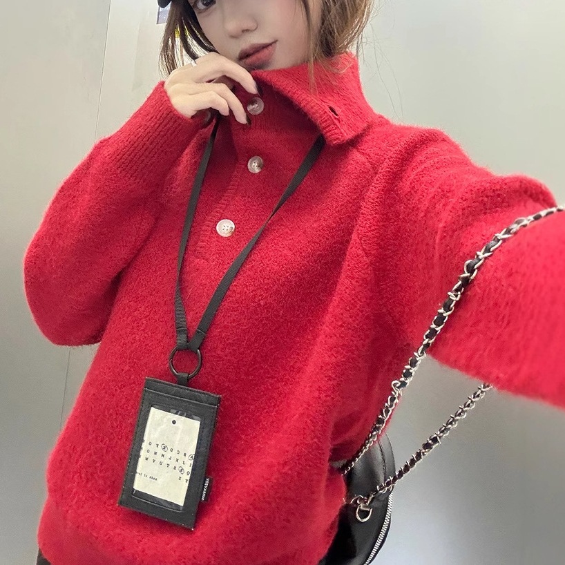 Design Sense New Year'S Turtleneck Red Sweater Women'S New Lazy Style Casual Knitted Sweater Women 15 Undefined