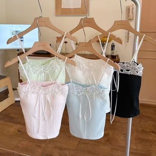 Lace Splicing Lace Camisole Women's Summer Slim-Fitting Beautiful Back Outer Wear Design Sexy White Inner Top