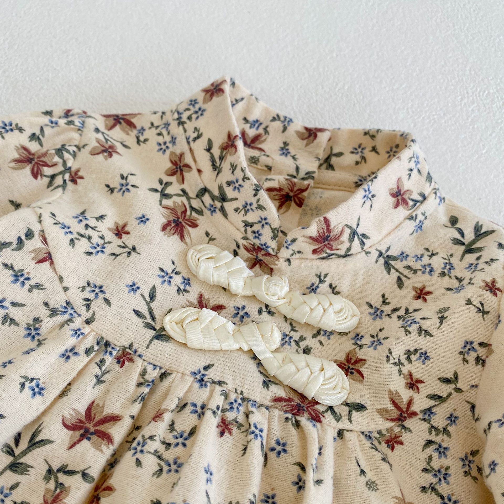 2024 Autumn New Girl Baby Floral Cheongsam Collar Ha Yi Long Sleeve Loose Triangle jumpsuit Crawler_voghion.com