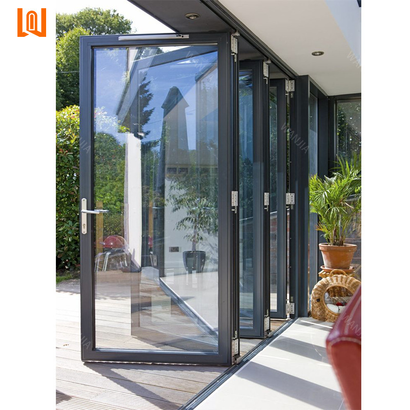 Wanjia Nfrc Hurricane Resistant Aluminum Exterior Double Fan Door Balcony Patio Lowe Glass Aluminum Folding Door Wanjia Nfrc Hurricane Resistant Aluminum Exterior Double Fan Door Balcony Patio Lowe Glass Aluminum Folding Door