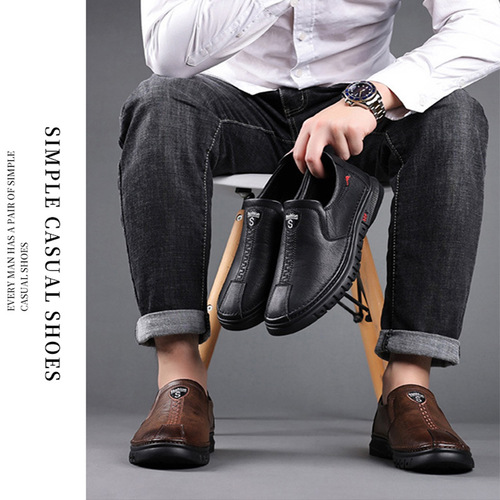 Casual business leather shoes men's British style  new texture trend slip-on leather shoes casual men's shoes wholesale